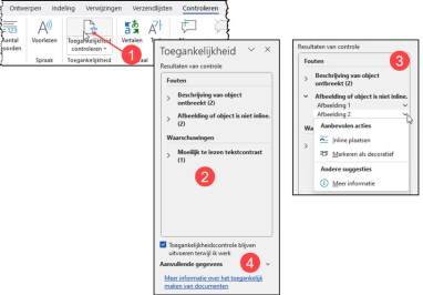 Knop in lint voor controleren Teogankjelijkheid en deelvenster et resultaat