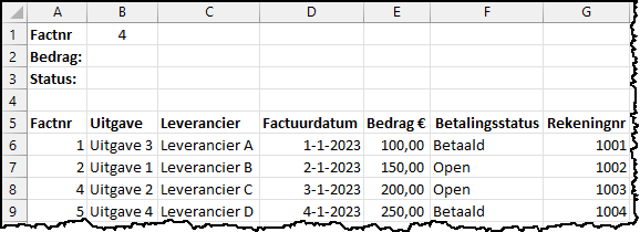 Schermafbeelding in Excel waar je verticaal zoeken gebruikt