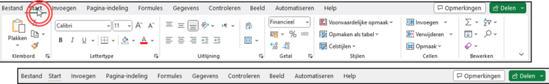 Schermafbeelding van het lint opengevouwen en dichtgevouwen