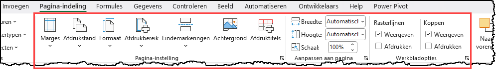 Schermafbeelding van de tab Pagina-indeling