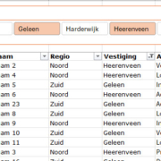 Schermafdruk van een voorbeeld van een,lijst met een slicer.