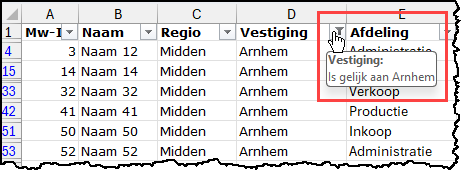 Schermafbeelding van een ingesteld filter (knop is trechter geworden en bij aanwijzen zie je welk filter is ingesteld.