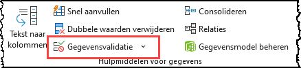 Schermafbeelding met de knop Gegevensvalidatie