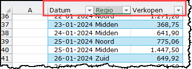 Schermafbeelding waarin je ziet dat de kolomomschrijvingen altijd zichtbaar blijven.