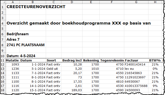 Schermafbeelding met 10 rijen met info, maar vanaf rij 10 moet het in beeld blijven. De andere zijn niet belangrijk.