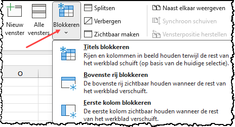 Schermafbeelding van de knop Blokkeren in Excel.