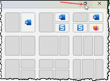 Schermafbeelding van de knop Vorig formaat/Maximaliseren van een Windows-venster en de schermindeling die je dan ziet.