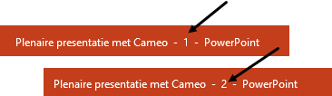 Schermafbeelding van de titelbalk met de naam van een document en daarachter een nummer (1/2/etc).