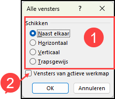 Schermafbeelding van het dialoogvenster in Excel Alle vensters.