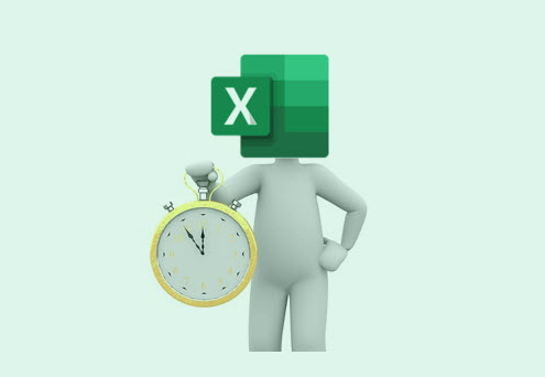 Poppetje met Excel-hoofd en klok in de hand