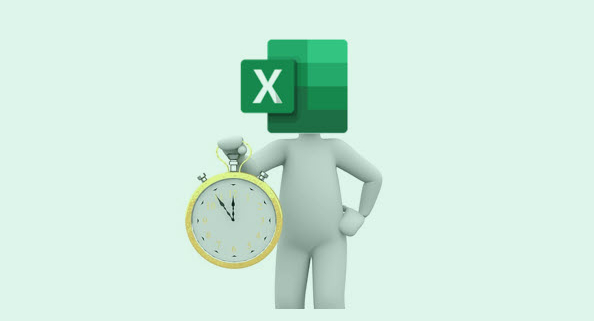 Poppetje met Excel-hoofd en klok in de hand
