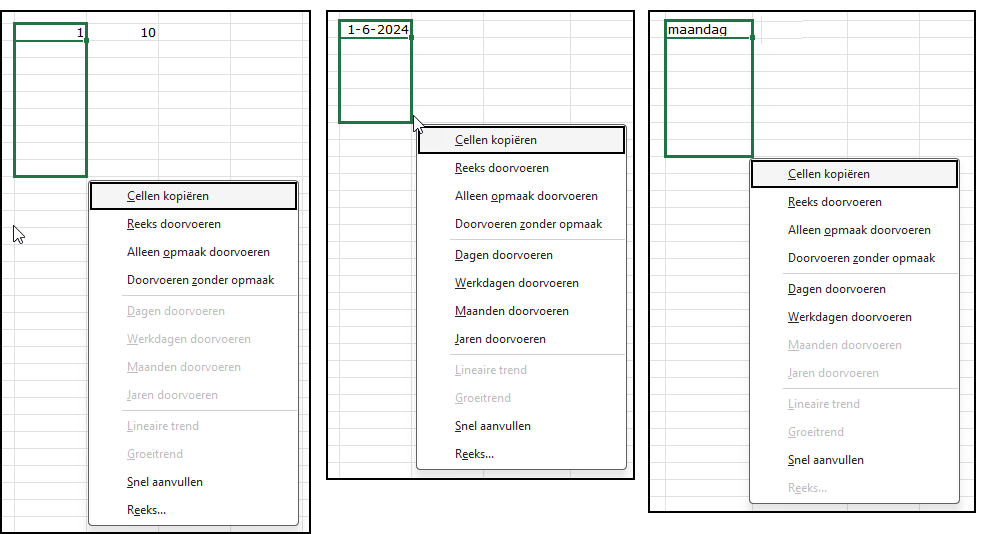 Schermafbeelding van verschillende menu's als er gesleept wordt met de rechtermuisknop in plaats van met links.