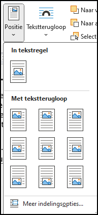Knop Poositie met opengevouwen menu, waardoor je alle opties ziet
