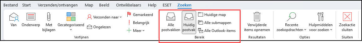 Speciale tabblad Zoeken in Outlook Email