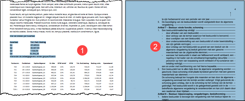 2 voorbeelden die het vershcil laten zien tussen een pdf met tekst die je iunt selecteren en een pdf als een afbeelding.