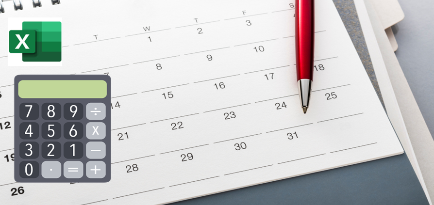 Decoratieve afbeelindg symbool voor kalender, Excel en calculator