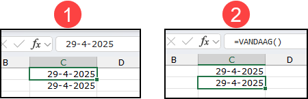 schermafbeelding hoe je het verschil ziet tussen een vaste datum en een 'meeloop'-datum in de formulebalk